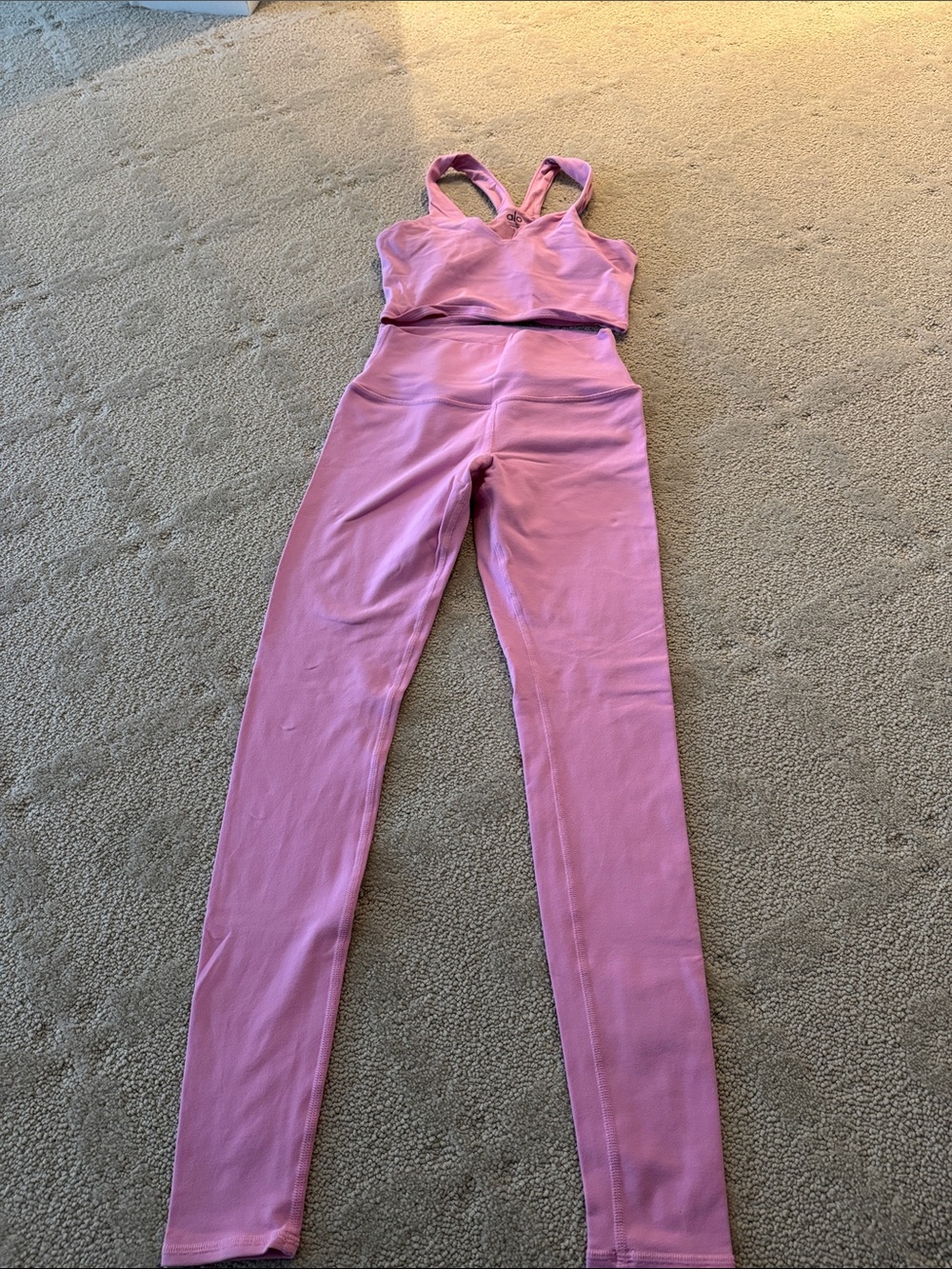 ALO Yoga Pink High-Rise Leggings & Matching Sports Bra Set
